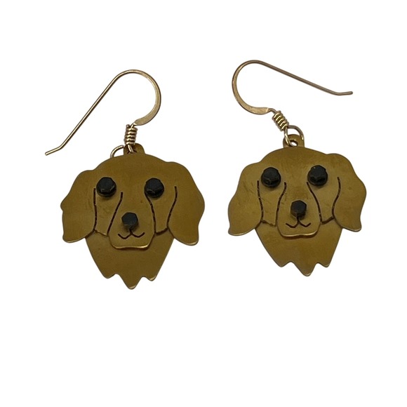 Dog Earrings Golden Retriever Puppy Cute Pet Lover Jewelry‎ Copper Handmade - Picture 1 of 3